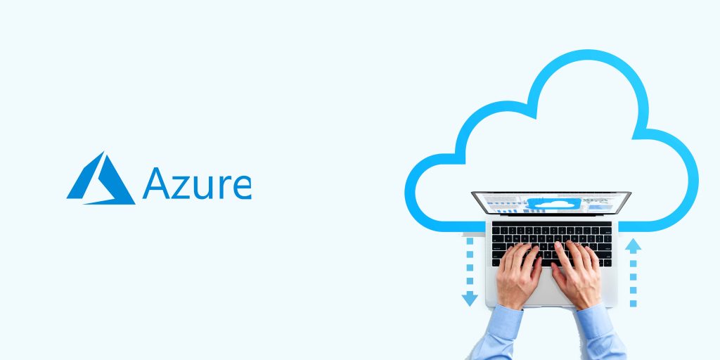 human using laptop with Azure cloud connected